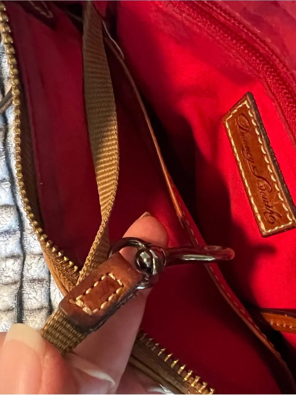 Dooney & Bourke Tan Pebble Leather Crossbody with Brown Trim